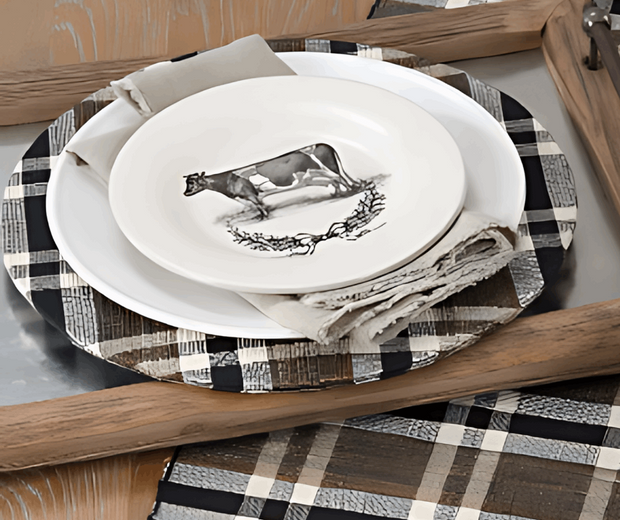 Oblong Water Hyacinth Placemats with Plaid Woven Design - Set of 4 - Home Decor & Things Are Us