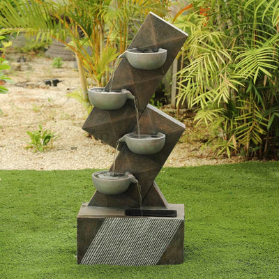 Luxen Home Brown and Gray Cement Modern Tiered Pots Outdoor Fountain - Home Decor & Things Are Us