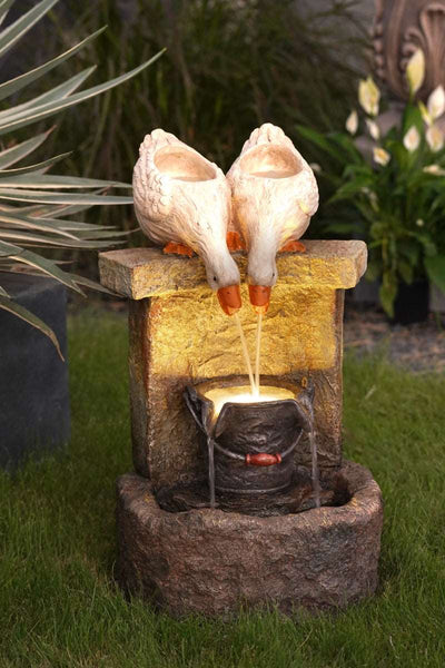 Luxen Home Resin Ducks Outdoor Fountain with LED Light