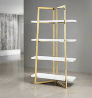 Aluna Bookshelf with 4 Shelves, White & Gold - Home Décor & Things Are Us