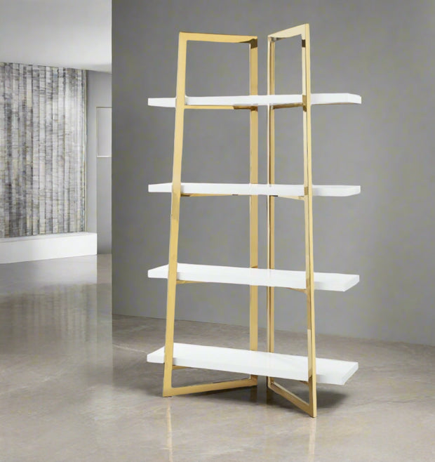 Aluna Bookshelf with 4 Shelves, White & Gold - Home Décor & Things Are Us