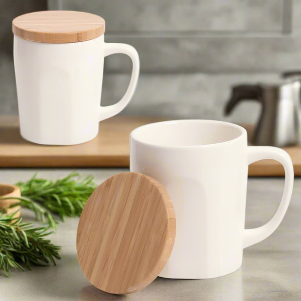 Bamboo Chic Mug with Bamboo Lid - White / Brown - Home Décor & Things Are Us