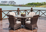 Bavaro 5 - Piece Brown Wicker Round Outdoor Dining Set With Beige Cushions - Home Décor & Things Are Us