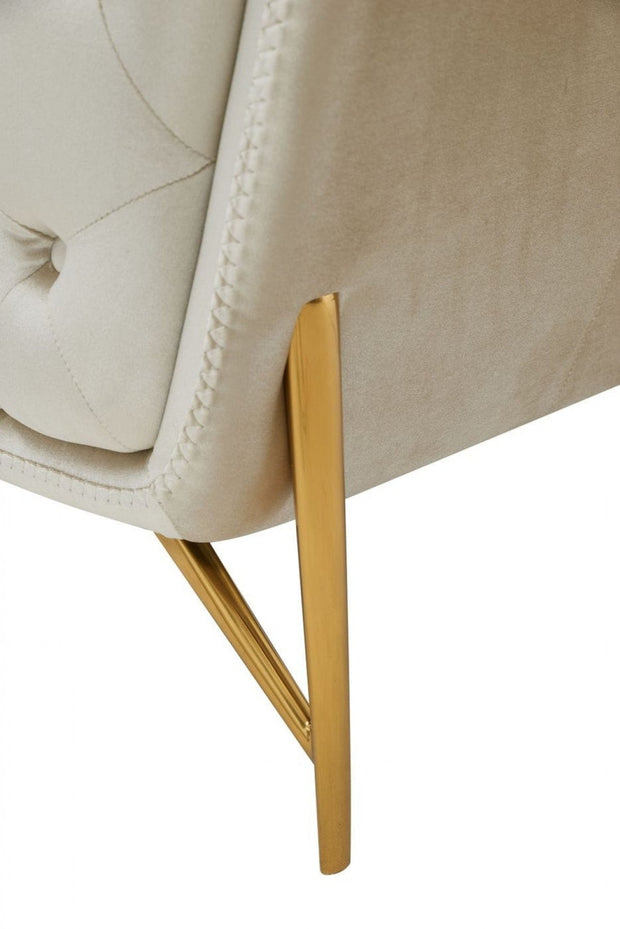 Beige And Gold Velvet Tufted Arm Chair - Home Décor & Things Are Us