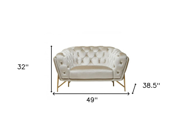 Beige And Gold Velvet Tufted Arm Chair - Home Décor & Things Are Us