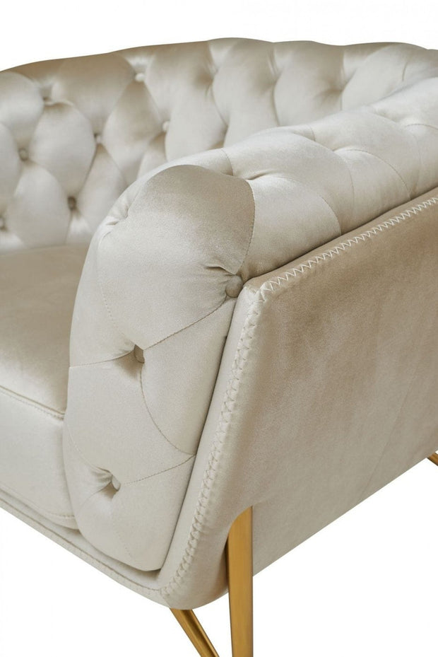 Beige And Gold Velvet Tufted Arm Chair - Home Décor & Things Are Us