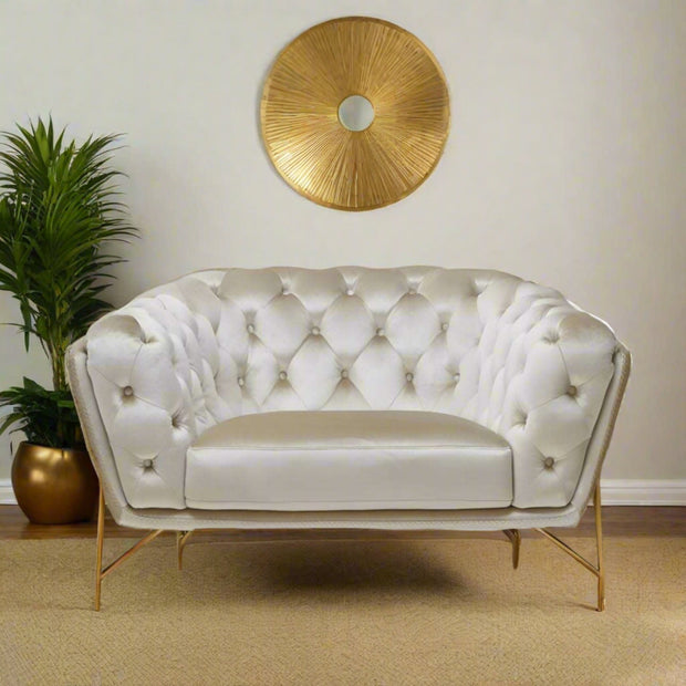 Beige And Gold Velvet Tufted Arm Chair - Home Décor & Things Are Us