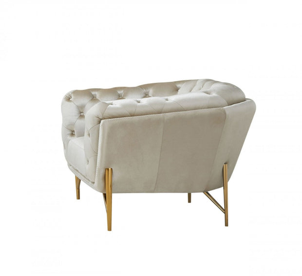 Beige And Gold Velvet Tufted Arm Chair - Home Décor & Things Are Us