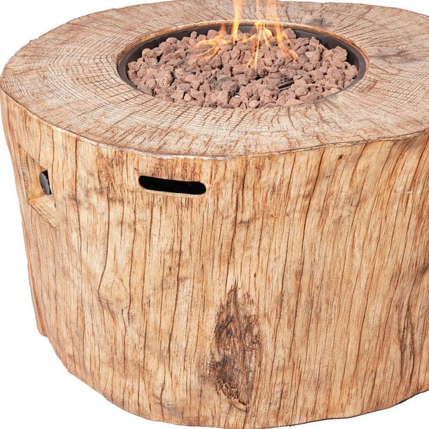 Brown Faux Wood Stump Propane Round Fire Pit With Cover - Home Décor & Things Are Us