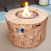 Brown Faux Wood Stump Propane Round Fire Pit With Cover - Home Décor & Things Are Us