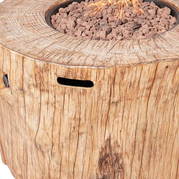 Brown Faux Wood Stump Propane Round Fire Pit With Cover - Home Décor & Things Are Us