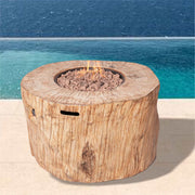 Brown Faux Wood Stump Propane Round Fire Pit With Cover - Home Décor & Things Are Us