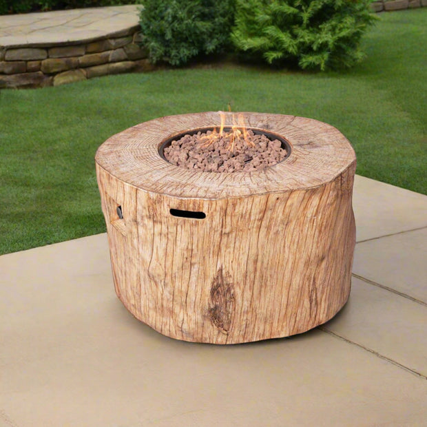 Brown Faux Wood Stump Propane Round Fire Pit With Cover - Home Décor & Things Are Us