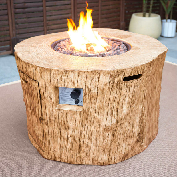 Brown Faux Wood Stump Propane Round Fire Pit With Cover - Home Décor & Things Are Us