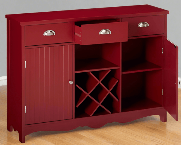 Buffet Server Console Table With Wine Storage, Red Finish - Home Décor & Things Are Us