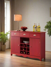 Buffet Server Console Table With Wine Storage, Red Finish - Home Décor & Things Are Us