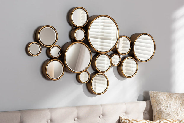 Cassiopeia Modern & Contemporary Antique Gold Finished Bubble Accent Wall Mirror - Home Décor & Things Are Us