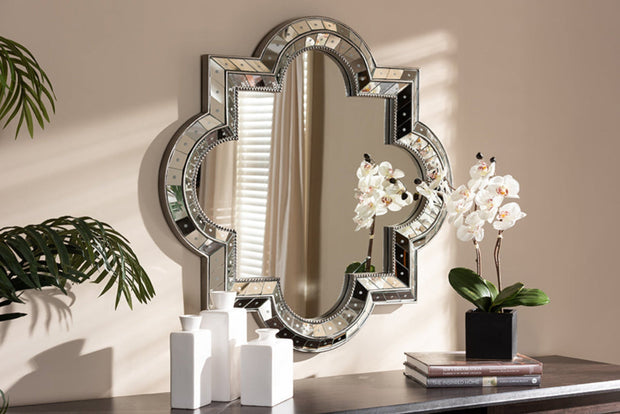 Catia Art Deco Antique Silver Finished Quatrefoil Accent Wall Mirror - Home Décor & Things Are Us