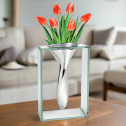 Crystal Clear Glass Flower Vase with Non Tarnish Aluminum Center - Home Décor & Things Are Us