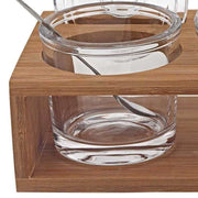 Crystal Jam & Honey Set With 3 Glass Jars And Spoons On A Wood Stand - Home Décor & Things Are Us