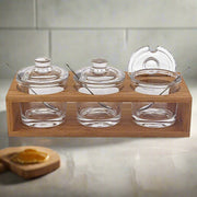 Crystal Jam & Honey Set With 3 Glass Jars And Spoons On A Wood Stand - Home Décor & Things Are Us