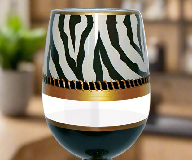 Deco Zebra Bottoms Up Stemless Wine Glass - Home Décor & Things Are Us