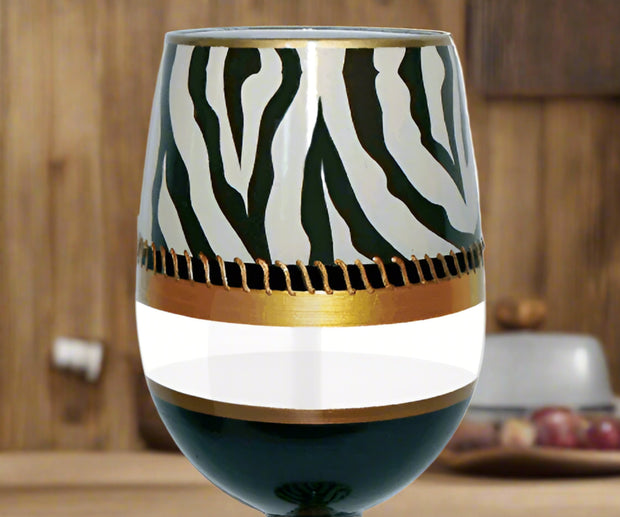 Deco Zebra Bottoms Up Stemless Wine Glass - Home Décor & Things Are Us