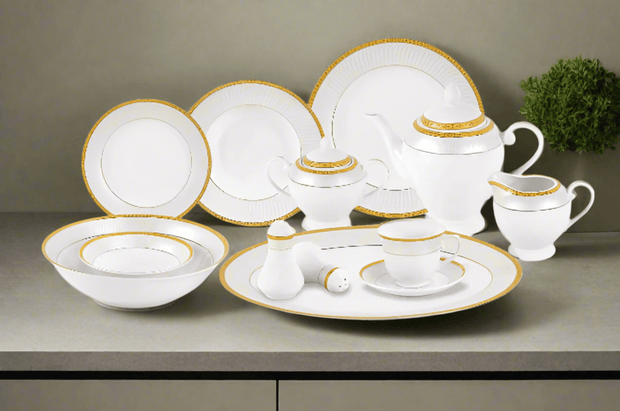 Dinnerware 57Pc. Serv - 8 Gold - Home Décor & Things Are Us