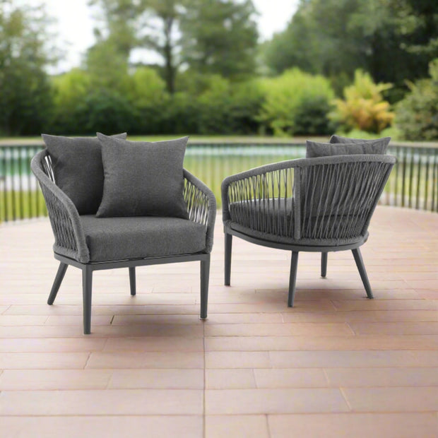 Dover Indoor & Outdoor Rope Armchair Set - 2 Armchairs, Charcoal & Matte Black - 2 Piece - Home Décor & Things Are Us