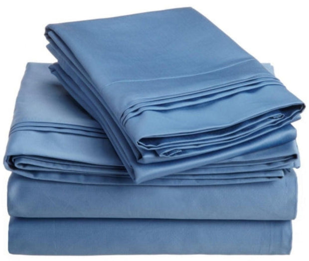 Egyptian Cotton 1500 Thread Count Solid Sheet Set King - Medium Blue - Home Décor & Things Are Us