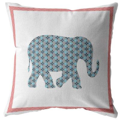 18 in. Elephant Indoor & Outdoor Throw Pillow, Blue, Pink & White