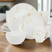 Fine Marble Stoneware Dinnerware Set, Gold & White - 16 Piece - Home Décor & Things Are Us