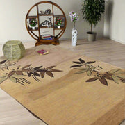 Floral Hand Tufted Wool Rectangle Area Rug, Light Brown - Home Décor & Things Are Us