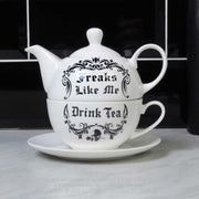 Freaks Like Me Drink Tea Set, White & Black - 3 Piece - Home Décor & Things Are Us