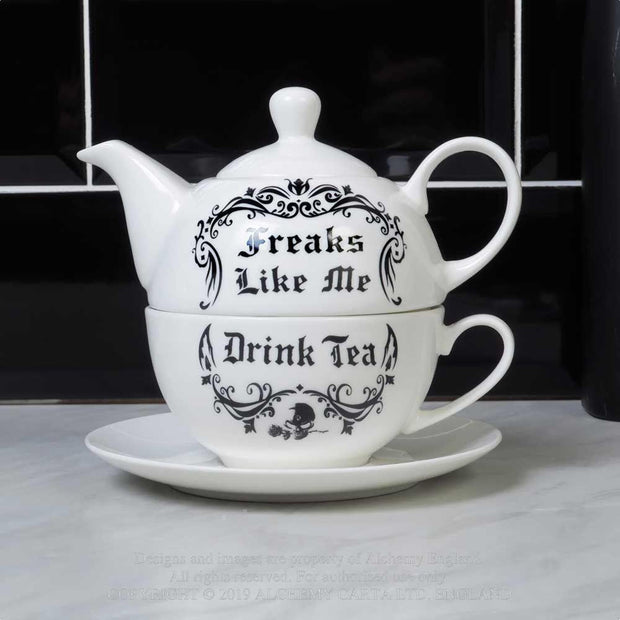 Freaks Like Me Drink Tea Set, White & Black - 3 Piece - Home Décor & Things Are Us