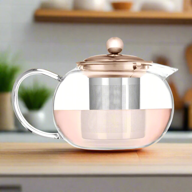 Glass Teapot with Removeable Rose Gold Stainless Steel Infuser - Home Décor & Things Are Us