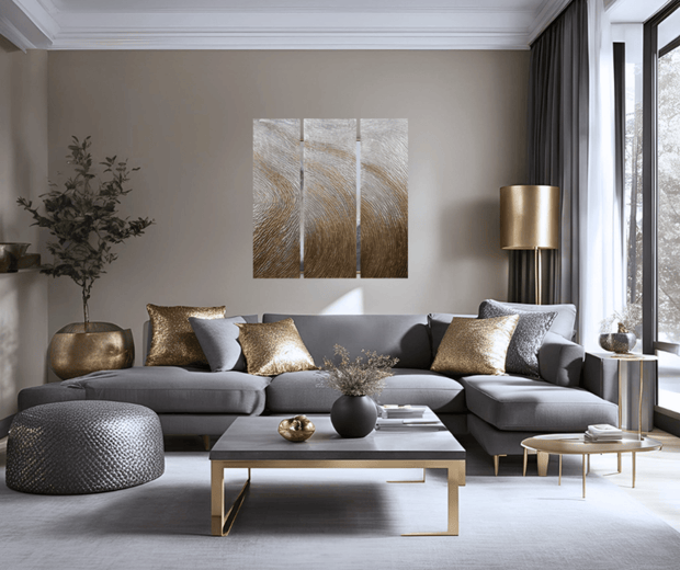 Gold Waves Textured Metallic Hand Painted Wall Art by Martin Edwards - Home Décor & Things Are Us