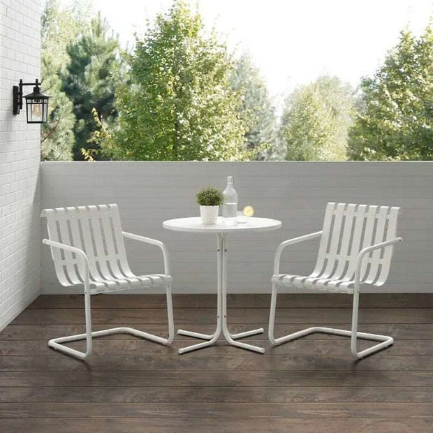 Gracie Outdoor Bistro Set with Bistro Table & 2 Armchairs, White Satin - 3 Piece - Home Décor & Things Are Us