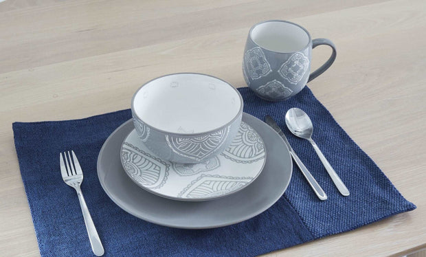 Gray And Ivory Sixteen Piece Round Geometric Dinnerware Set - Home Décor & Things Are Us