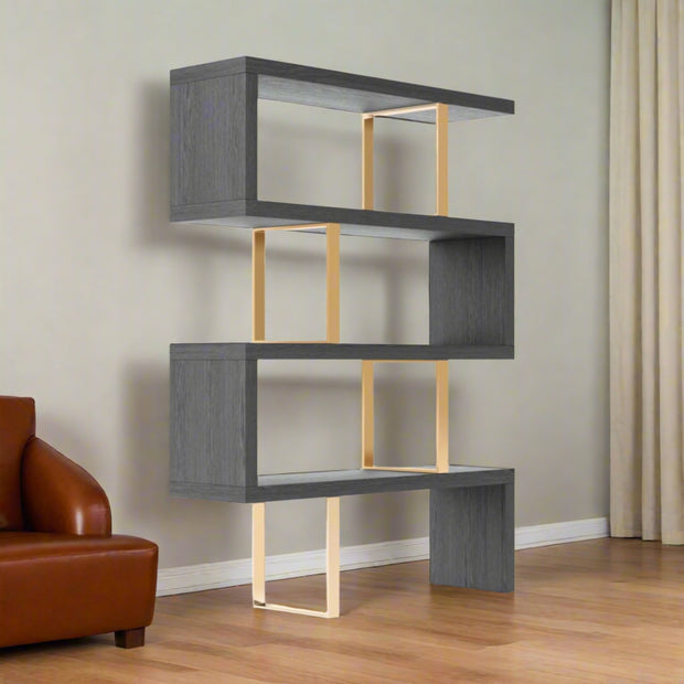 Grey Elm And Gold Four Tier Zig Zag Bookcase - Home Décor & Things Are Us