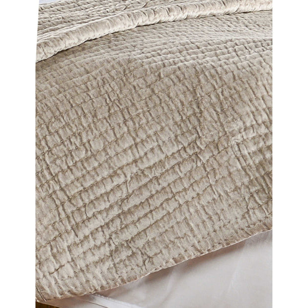 Hand Stitched Velvet Queen Quilt, Beige - Home Décor & Things Are Us