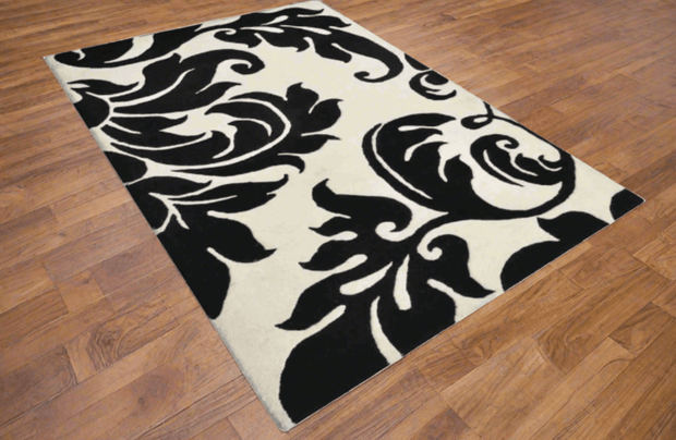 Hand Tufted Wool Floral Rectangle Area Rug, Cream & Black - Home Décor & Things Are Us