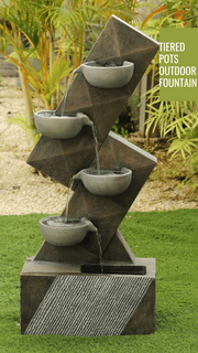 Luxen Home Brown and Gray Cement Modern Tiered Pots Outdoor Fountain - Home Decor & Things Are Us