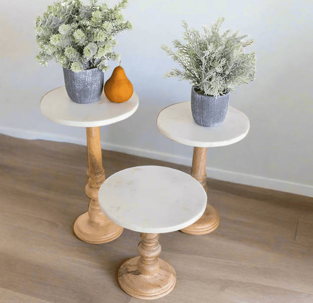 Kalalou Wooden Display Stands with White Marble Tops - Set of 3 - Home Décor & Things Are Us