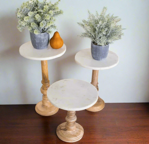 Kalalou Wooden Display Stands with White Marble Tops - Set of 3 - Home Décor & Things Are Us