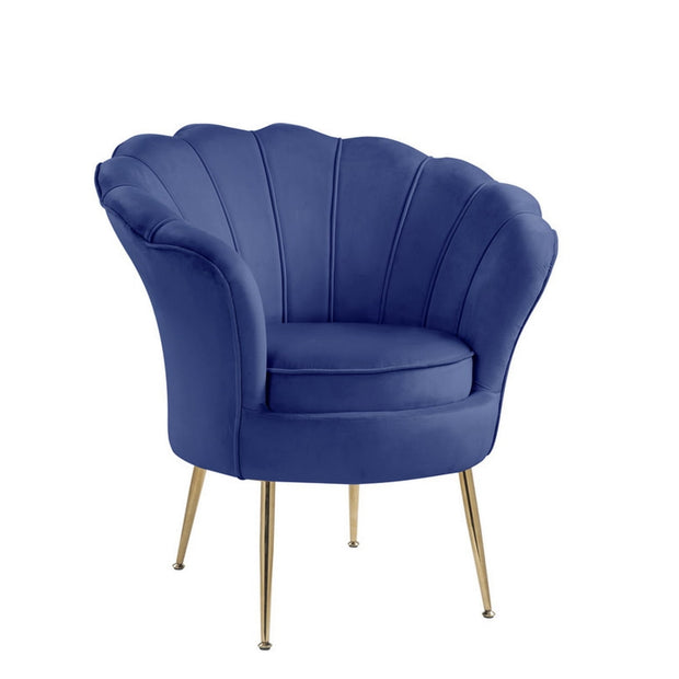 Lotus Barrel Accent Chair with Scalloped Back, Padded, Blue & Gold - Home Décor & Things Are Us