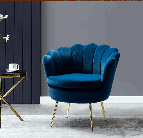 Lotus Barrel Accent Chair with Scalloped Back, Padded, Blue & Gold - Home Décor & Things Are Us