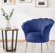 Lotus Barrel Accent Chair with Scalloped Back, Padded, Blue & Gold - Home Décor & Things Are Us