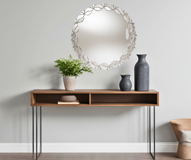 Luiza Modern & Contemporary Silver Finished Round Petal Leaf Accent Wall Mirror - Home Décor & Things Are Us