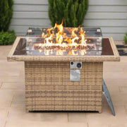 Mace Wicker Patio Modern Propane Fire Pit Table Light Brown - Home Décor & Things Are Us